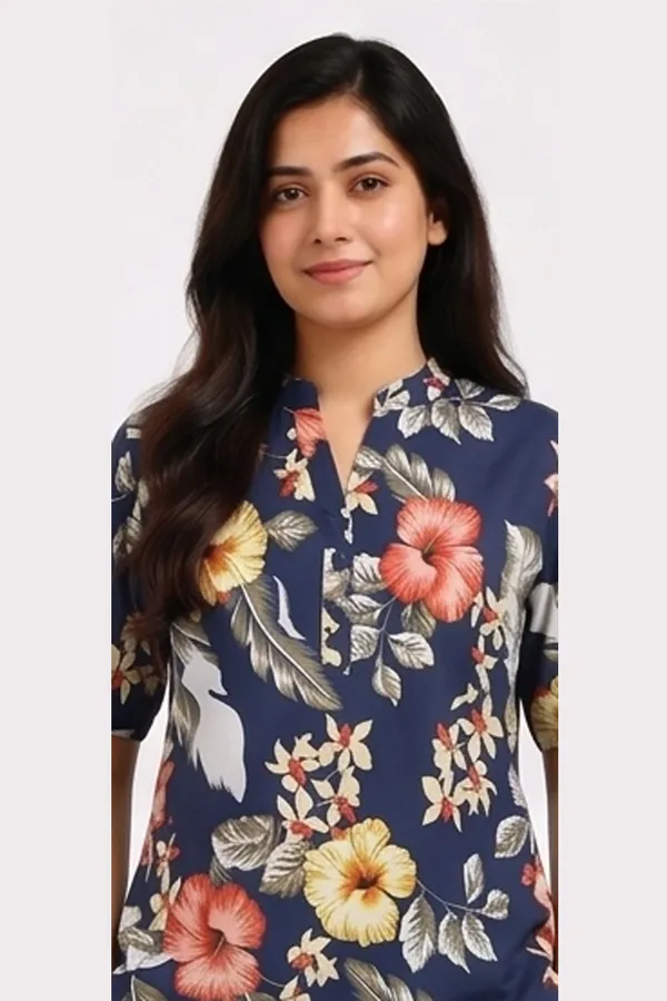 Women's_Dark_Blue_Floral_Print_Cotton_Twill_Lycra_Stretchable_Co-Ord_Set