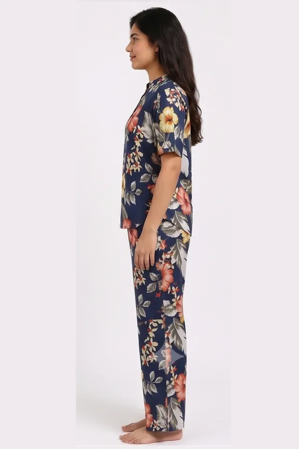 Women's_Dark_Blue_Floral_Print_Cotton_Twill_Lycra_Stretchable_Co-Ord_Set