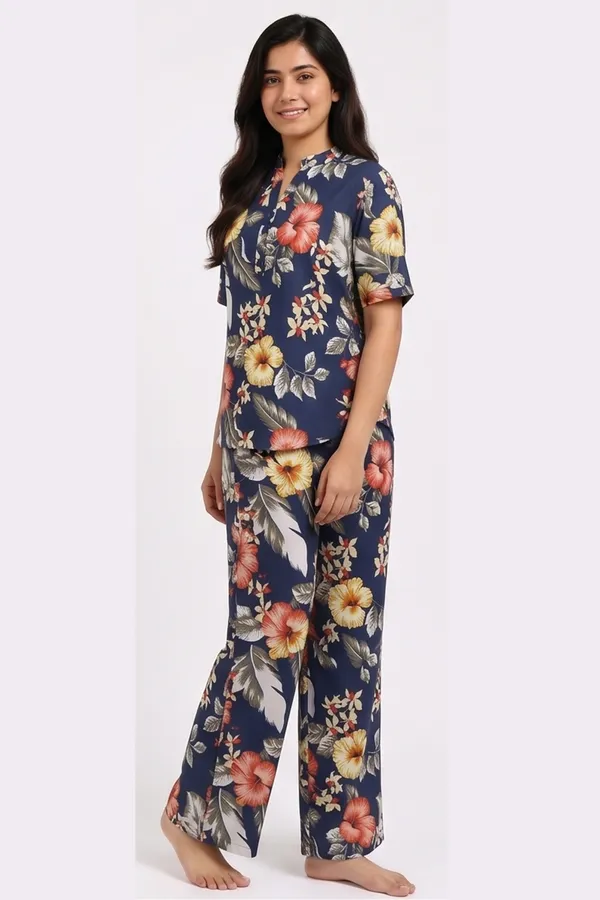 Women's_Dark_Blue_Floral_Print_Cotton_Twill_Lycra_Stretchable_Co-Ord_Set
