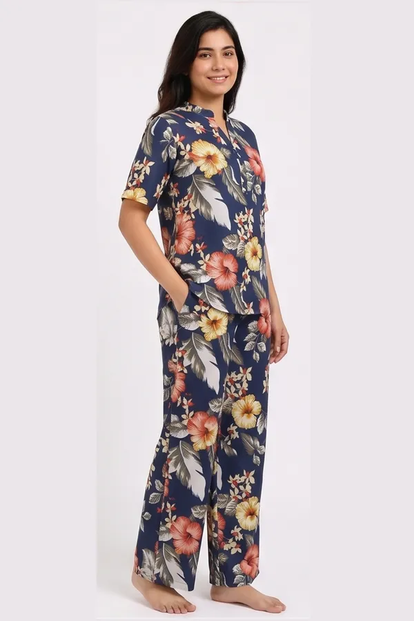 Women's_Dark_Blue_Floral_Print_Cotton_Twill_Lycra_Stretchable_Co-Ord_Set