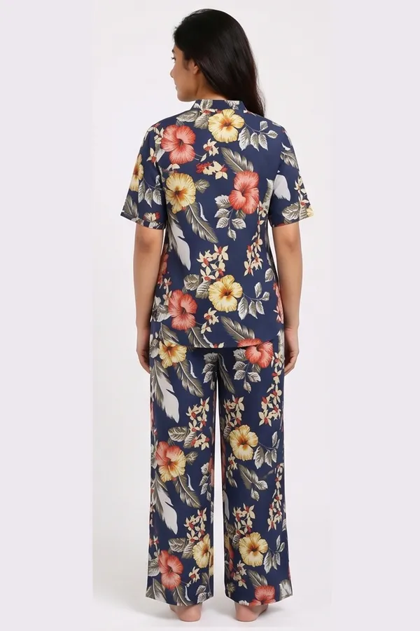 Women's_Dark_Blue_Floral_Print_Cotton_Twill_Lycra_Stretchable_Co-Ord_Set