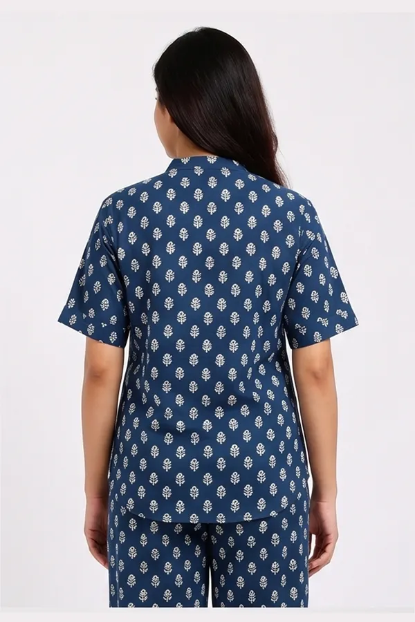 Women’s_Indigo_Blue_Buti_Print_Cotton_Poplin_Co-Ord_Set_|_Mandarin_Collar_Top_&_Straight-Leg_Lounge_Set