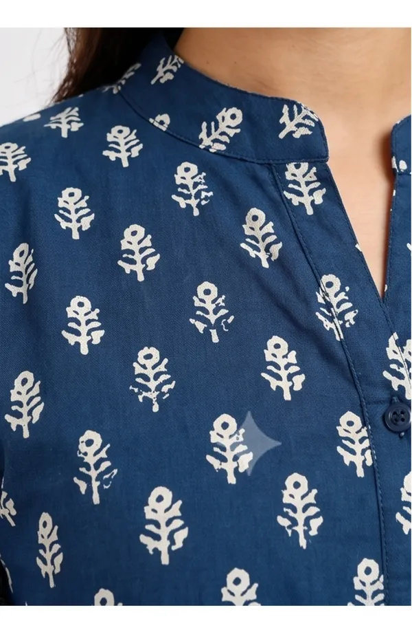 Women’s_Indigo_Blue_Buti_Print_Cotton_Poplin_Co-Ord_Set_|_Mandarin_Collar_Top_&_Straight-Leg_Lounge_Set