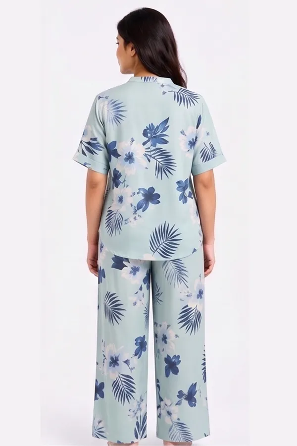 Women’s_Sage_Blue_Floral_Cotton_Twill_Lycra_Co-Ord_Set_|_Stretchable_Mandarin_Collar_Top_&_Straight_Pants_Lounge_Set