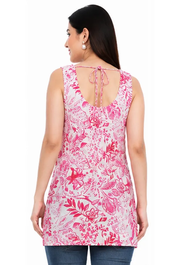 Pink_Floral_Print_Slub_Cotton_Sleeveless_Tank_Top_For_Women