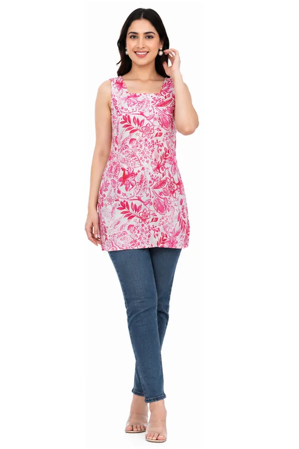 Pink_Floral_Print_Slub_Cotton_Sleeveless_Tank_Top_For_Women