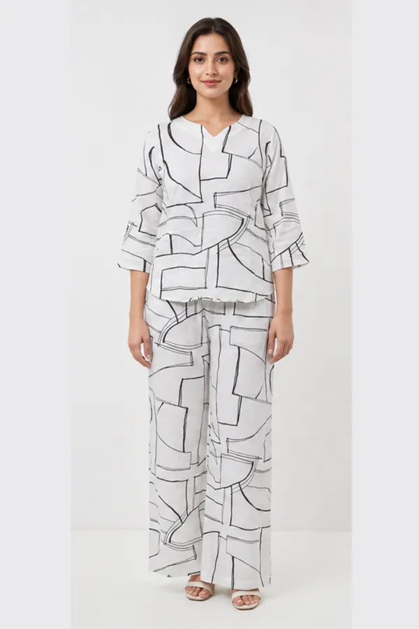 White_Abstract_Print_Rayon_Relaxed_Fit_Co_Ord_Set_For_Women