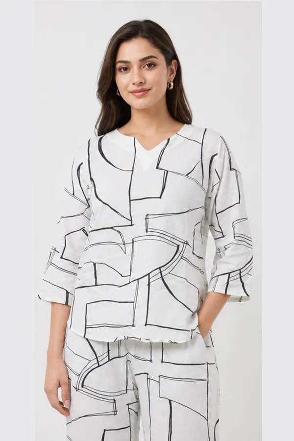 White_Abstract_Print_Rayon_Relaxed_Fit_Co_Ord_Set_For_Women