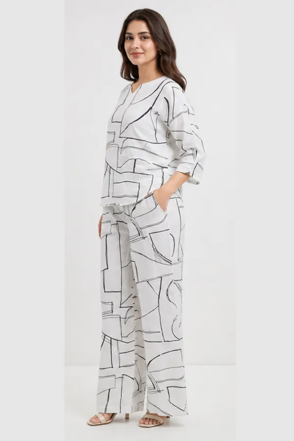 White_Abstract_Print_Rayon_Relaxed_Fit_Co_Ord_Set_For_Women