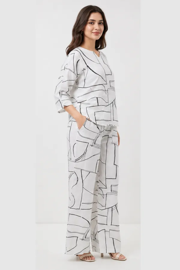 White_Abstract_Print_Rayon_Relaxed_Fit_Co_Ord_Set_For_Women