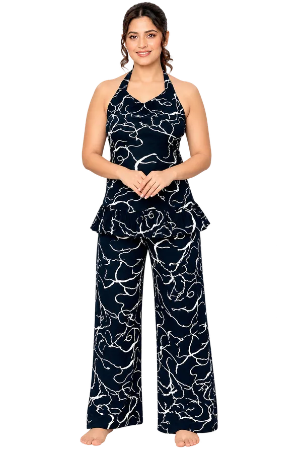 Black_Abstract_Print_Rayon_Halter_Neck_corset_For_Women