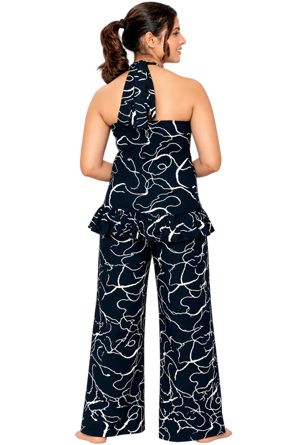 Black_Abstract_Print_Rayon_Halter_Neck_corset_For_Women