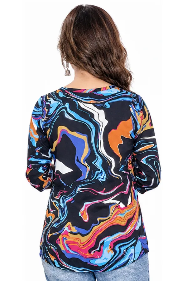 Multicolor_Marble_Abstract_Print_Rayon_Relaxed_Fit_Top_For_Women