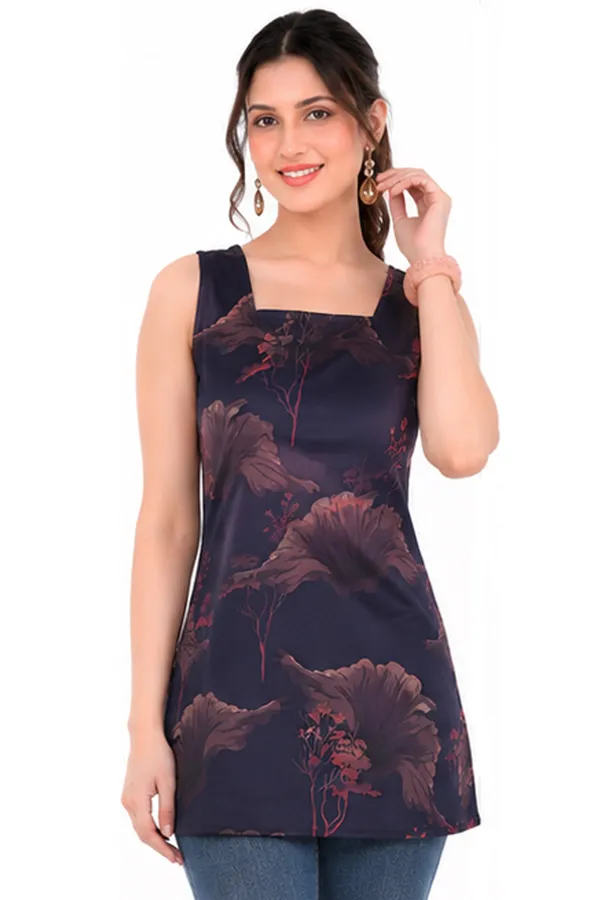 Navy_Blue_Floral_Print_Glazed_Cotton_Sleeveless_Top_For_Women