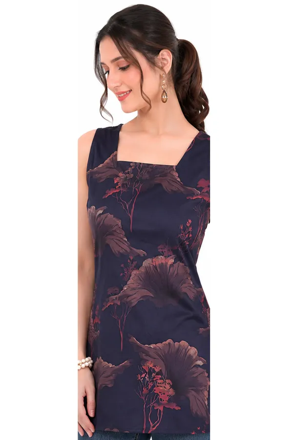Navy_Blue_Floral_Print_Glazed_Cotton_Sleeveless_Top_For_Women