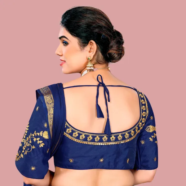 Navy_Blue_Silk_Padded_Blouse_For_Women