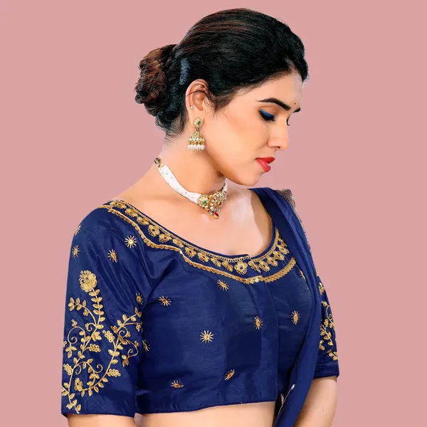 Navy_Blue_Silk_Padded_Blouse_For_Women