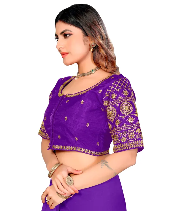 Purple_Silk_Padded_Embroidered_Round_Neck_Blouse_For_Women