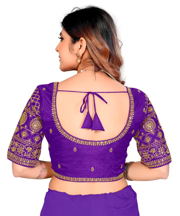 Purple_Silk_Padded_Embroidered_Round_Neck_Blouse_For_Women