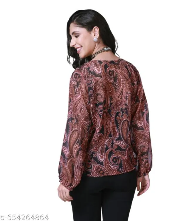 Unique_Design_Trendy_Paisley_Print_Sheer_Balloon_Sleeve_Top