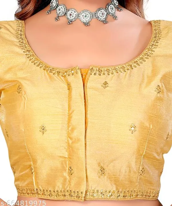 Solid_Half_Sleeve_Fitted_Blouse_Unique_Trendy_And_Fancy_Design_Round_Neck_Phantom_Silk_Stylish_Chakar_Embroidery_Work_Women_Blouses