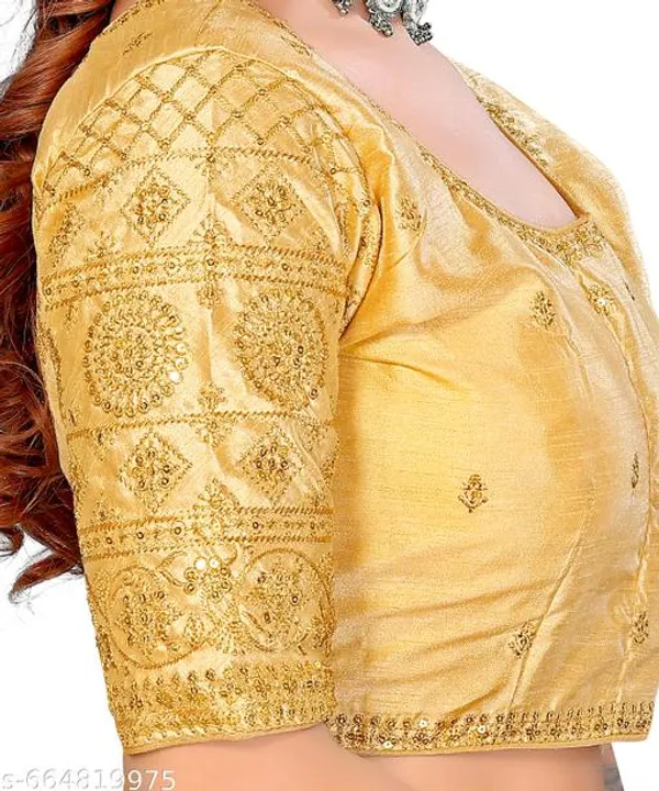 Solid_Half_Sleeve_Fitted_Blouse_Unique_Trendy_And_Fancy_Design_Round_Neck_Phantom_Silk_Stylish_Chakar_Embroidery_Work_Women_Blouses