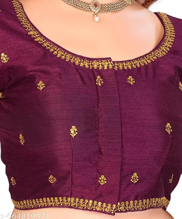 Solid_Half_Sleeve_Fitted_Blouse_Unique_Trendy_And_Fancy_Design_Round_Neck_Phantom_Silk_Stylish_Chakar_Embroidery_Work_Women_Blouses