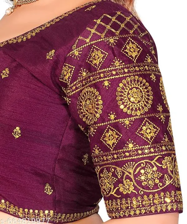 Solid_Half_Sleeve_Fitted_Blouse_Unique_Trendy_And_Fancy_Design_Round_Neck_Phantom_Silk_Stylish_Chakar_Embroidery_Work_Women_Blouses