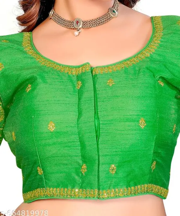 Solid_Half_Sleeve_Fitted_Blouse_Unique_Trendy_And_Fancy_Design_Round_Neck_Phantom_Silk_Stylish_Chakar_Embroidery_Work_Women_Blouses