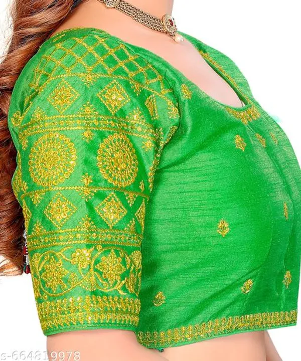 Solid_Half_Sleeve_Fitted_Blouse_Unique_Trendy_And_Fancy_Design_Round_Neck_Phantom_Silk_Stylish_Chakar_Embroidery_Work_Women_Blouses
