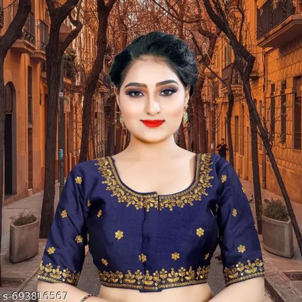 Solid_Embrodery_Design_Blouse_Readymade_Blouse_Round_Neck_Blouse_Phantom_Silk_Blouse_Half_Sleeve_Designer_Blouse_For_Woman