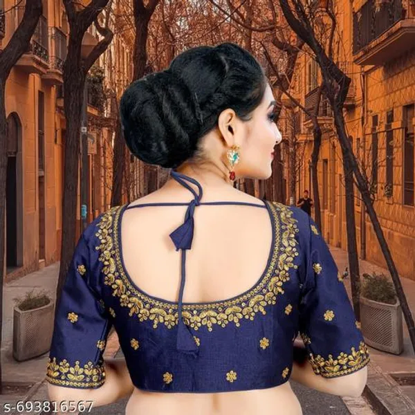 Solid_Embrodery_Design_Blouse_Readymade_Blouse_Round_Neck_Blouse_Phantom_Silk_Blouse_Half_Sleeve_Designer_Blouse_For_Woman