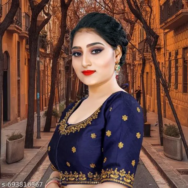 Solid_Embrodery_Design_Blouse_Readymade_Blouse_Round_Neck_Blouse_Phantom_Silk_Blouse_Half_Sleeve_Designer_Blouse_For_Woman