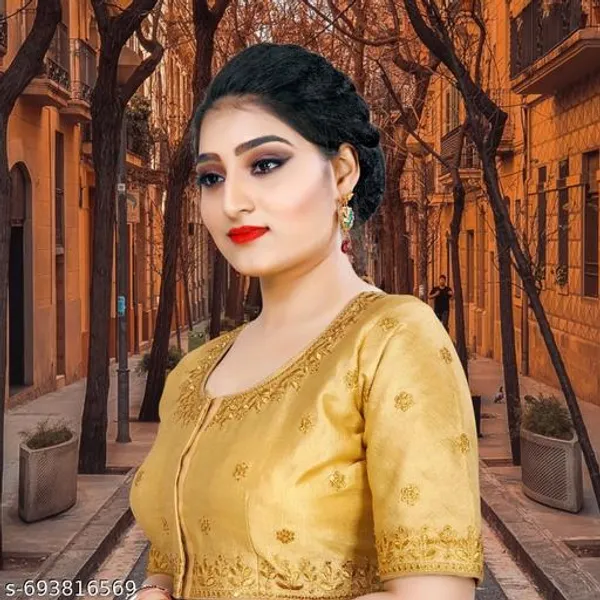Solid_Embrodery_Design_Blouse_Readymade_Blouse_Round_Neck_Blouse_Phantom_Silk_Blouse_Half_Sleeve_Designer_Blouse_For_Woman