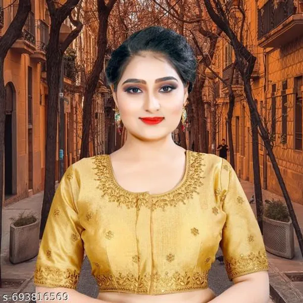 Solid_Embrodery_Design_Blouse_Readymade_Blouse_Round_Neck_Blouse_Phantom_Silk_Blouse_Half_Sleeve_Designer_Blouse_For_Woman