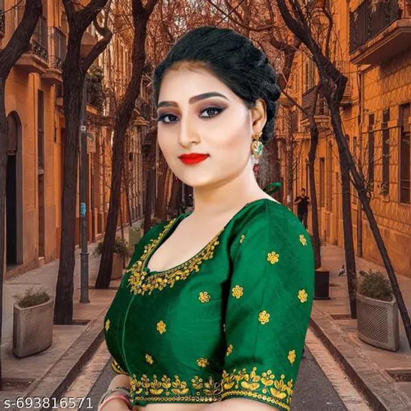 Solid_Embrodery_Design_Blouse_Readymade_Blouse_Round_Neck_Blouse_Phantom_Silk_Blouse_Half_Sleeve_Designer_Blouse_For_Woman