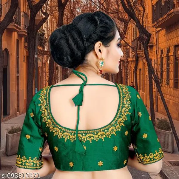 Solid_Embrodery_Design_Blouse_Readymade_Blouse_Round_Neck_Blouse_Phantom_Silk_Blouse_Half_Sleeve_Designer_Blouse_For_Woman