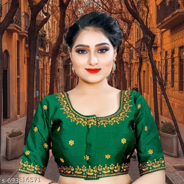 Solid_Embrodery_Design_Blouse_Readymade_Blouse_Round_Neck_Blouse_Phantom_Silk_Blouse_Half_Sleeve_Designer_Blouse_For_Woman