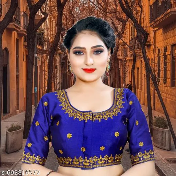 Solid_Embrodery_Design_Blouse_Readymade_Blouse_Round_Neck_Blouse_Phantom_Silk_Blouse_Half_Sleeve_Designer_Blouse_For_Woman