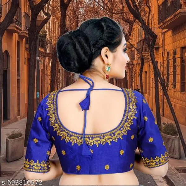 Solid_Embrodery_Design_Blouse_Readymade_Blouse_Round_Neck_Blouse_Phantom_Silk_Blouse_Half_Sleeve_Designer_Blouse_For_Woman