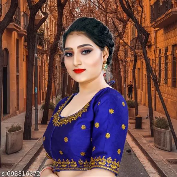 Solid_Embrodery_Design_Blouse_Readymade_Blouse_Round_Neck_Blouse_Phantom_Silk_Blouse_Half_Sleeve_Designer_Blouse_For_Woman