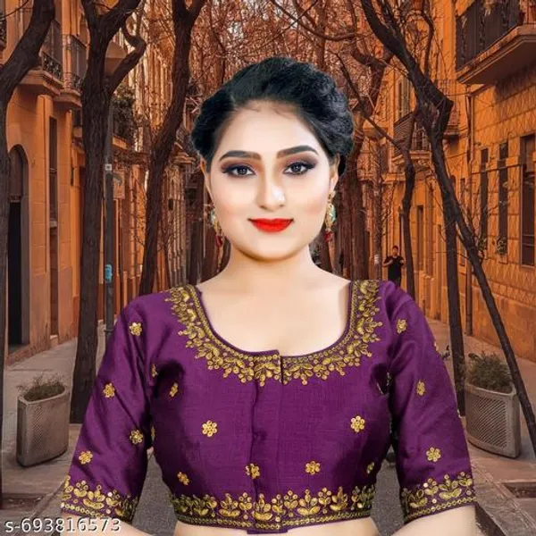 Solid_Embrodery_Design_Blouse_Readymade_Blouse_Round_Neck_Blouse_Phantom_Silk_Blouse_Half_Sleeve_Designer_Blouse_For_Woman