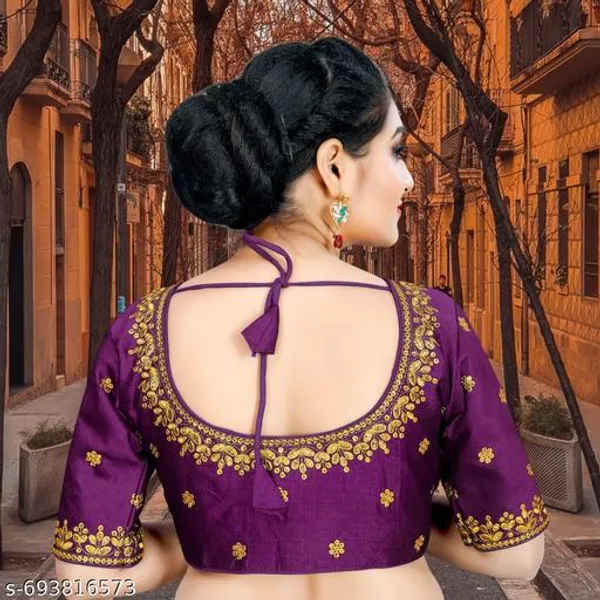 Solid_Embrodery_Design_Blouse_Readymade_Blouse_Round_Neck_Blouse_Phantom_Silk_Blouse_Half_Sleeve_Designer_Blouse_For_Woman