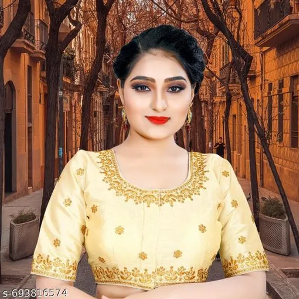 Solid_Embrodery_Design_Blouse_Readymade_Blouse_Round_Neck_Blouse_Phantom_Silk_Blouse_Half_Sleeve_Designer_Blouse_For_Woman