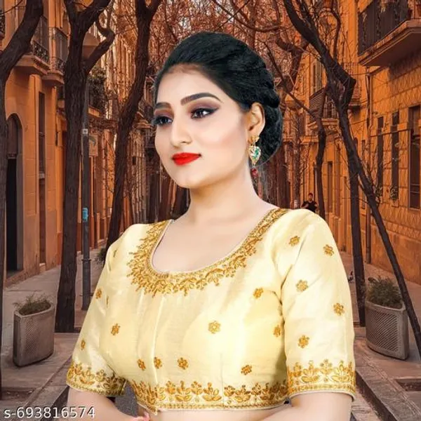 Solid_Embrodery_Design_Blouse_Readymade_Blouse_Round_Neck_Blouse_Phantom_Silk_Blouse_Half_Sleeve_Designer_Blouse_For_Woman