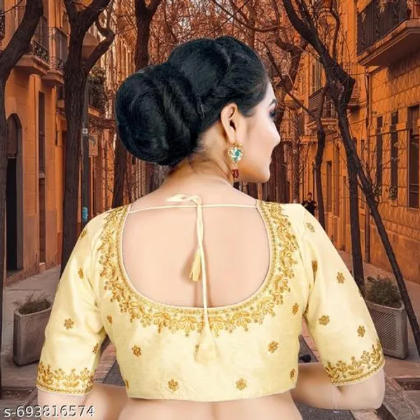Solid_Embrodery_Design_Blouse_Readymade_Blouse_Round_Neck_Blouse_Phantom_Silk_Blouse_Half_Sleeve_Designer_Blouse_For_Woman