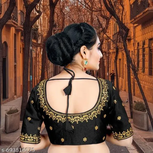 Solid_Embrodery_Design_Blouse_Readymade_Blouse_Round_Neck_Blouse_Phantom_Silk_Blouse_Half_Sleeve_Designer_Blouse_For_Woman
