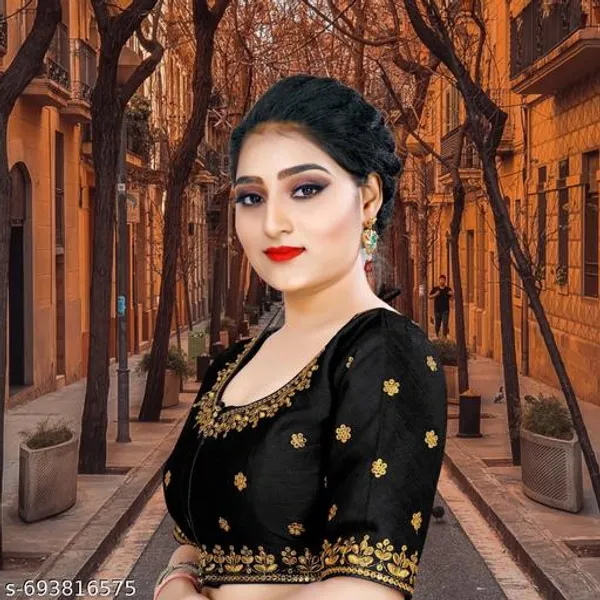 Solid_Embrodery_Design_Blouse_Readymade_Blouse_Round_Neck_Blouse_Phantom_Silk_Blouse_Half_Sleeve_Designer_Blouse_For_Woman