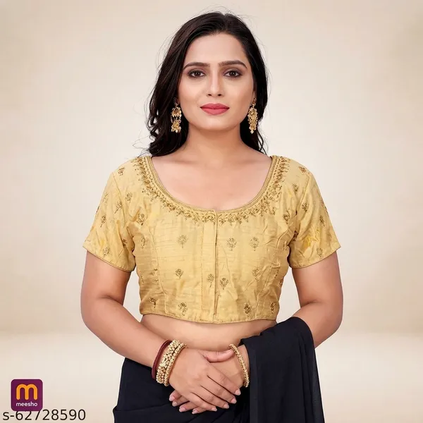 Golden_Silk_Short_Sleeve_Embroidered_Blouse_For_Women