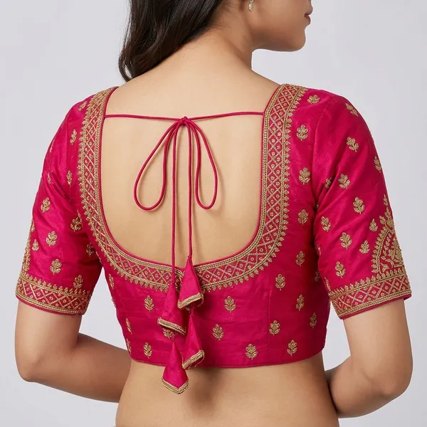 Pink_Silk_Padded_Embroidered_Round_Neck_Blouse_For_Women